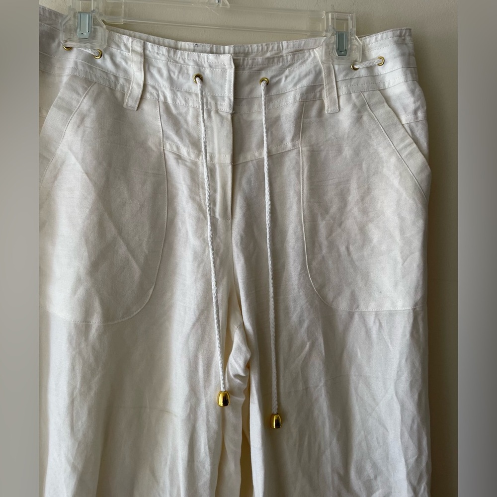 White Drawstring Linen Pants - Picture 3 of 7